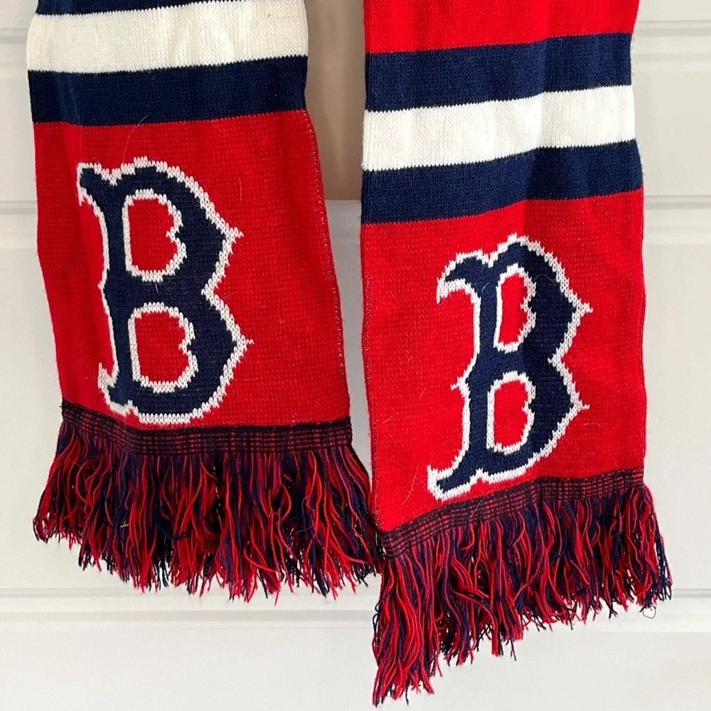 Boston Red Sox Scarf Red White Blue Fringe One Size